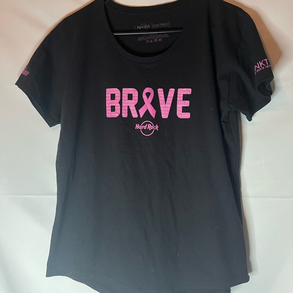 Hard Rock Cafe Black Tee with Pink BRAVE Ribbon